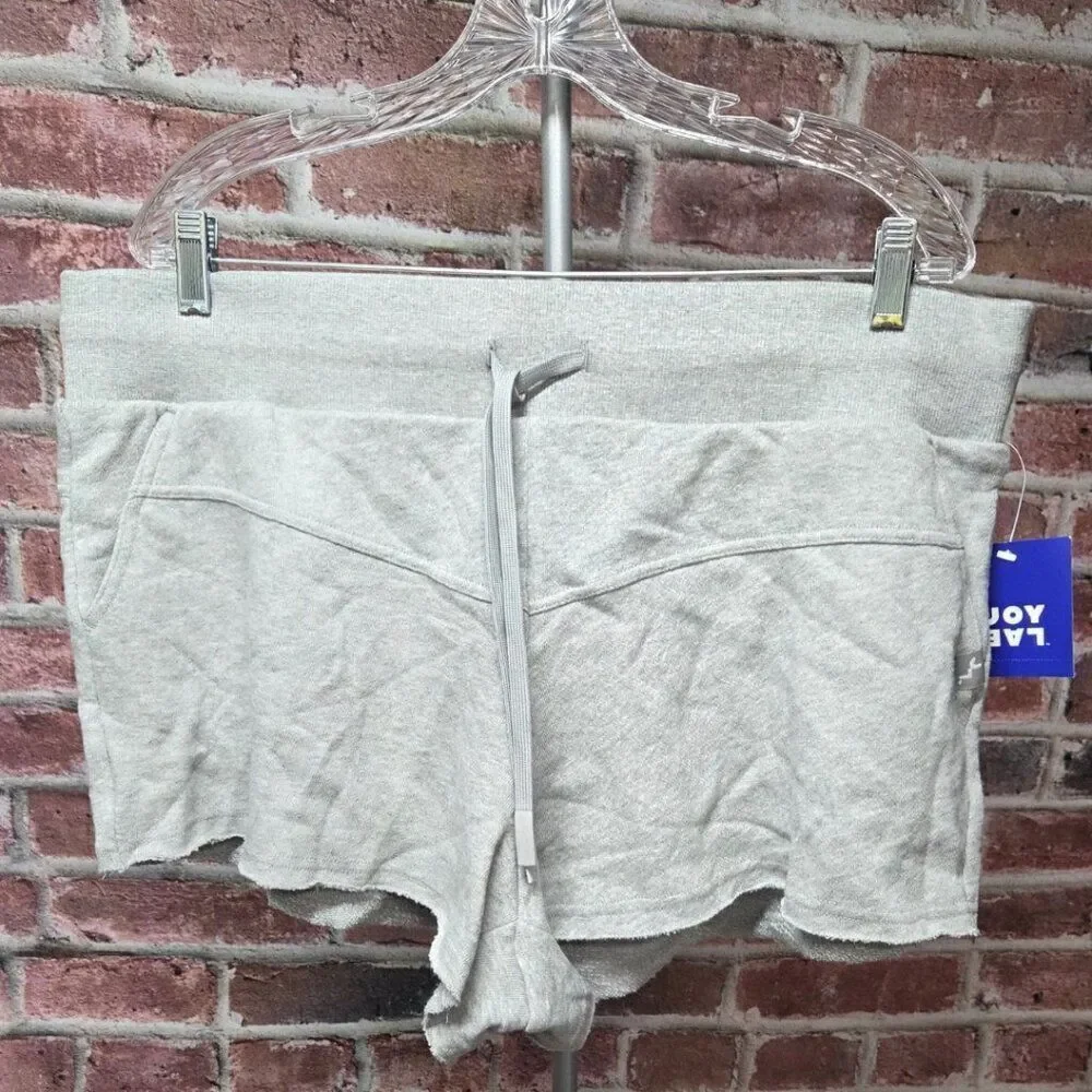 JoyLab Grey Fleece Shorts XXL High Rise French Terry Relaxed Fit Drawstring